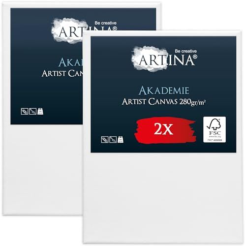 Artina Set de 2 Canvas Toile Peinture Grand Format 60x80 cm – Tableau Peinture Châssis Entoilés en Bois FSC© – Tableau a Peindre Blanche 100% Coton 280g/m² – Toiles à Peindre Stable Akademie