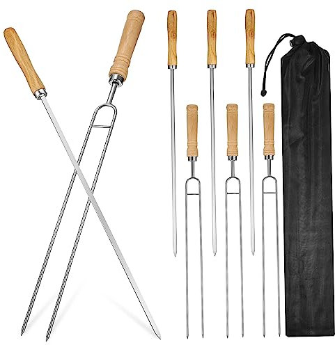FUNOMOCYA 8Pezzi Spiedini Bbq Inossidabile con Legno Spiedini Kabob e Singolo per Grigliate Facili e Sicure Include per Arrostire e Cucinare