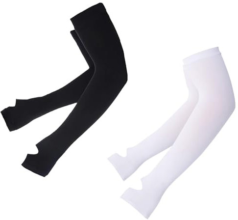 VIVIDRISE 2 Pares de Mangas UV para Hombres y Mujeres, Manguitos Running Ciclismo Voleibol Bicicleta Mangas Anti-UV de Enfriamiento, Enfriamiento Elástica Brazo(Blanco y Negro)