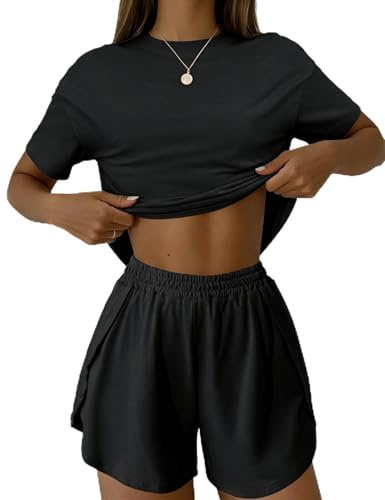 IECCP Pyjama court pour femme - Manches courtes - Ensemble de pyjama - 2 pièces - Pour l'été - Vêtement de détente - Pour la maison, les vacances, les loisirs