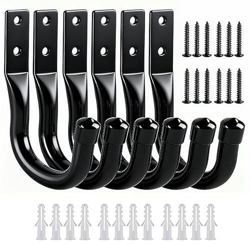 6 x Ganci da Muro per Garage, Ganci da Parete Nero, Ganci a J per Garage, Gancio Bici Muro, Ganci per Biciclette da Muro, Supporto da Parete per Appendere Organizzazione Oggetti Ingombranti Utensili