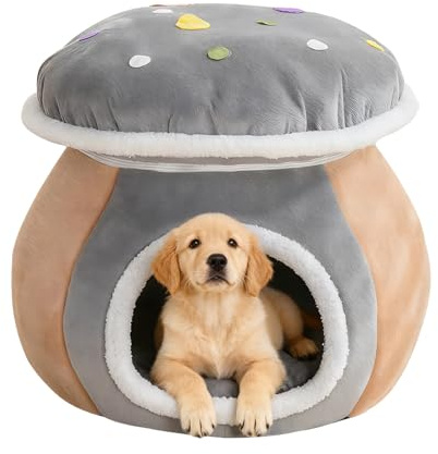 Lit Caverne pour Chat,Niche pour Chien en Forme de Champignon Partiellement Fermée,Nid De Sommeil en Caverne Chaude | pour La Chambre, Le Balcon, L'Appartement, La Maison, Le Chiot Et L'Animal