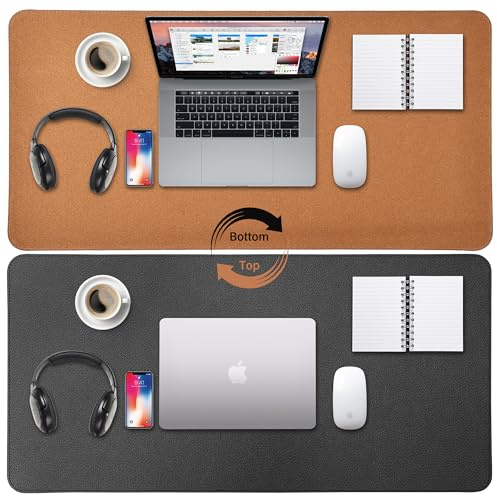 TORVEN Tapete Escritorio 80 x 40 cm - Protector Mesa Escritorio xxl de Cuero y Corcho, Antideslizante & Impermeable & Fácil de Limpiar, Alfombrilla Teclado y Raton para Oficina, Casa, Estudio, Gaming