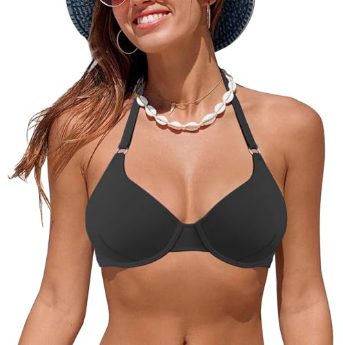 Rayson Haut de Maillot de Bain Femme Push-up à Col V Lanière au Cou Top de Bikini Réglable Classique Plusieurs Couleurs