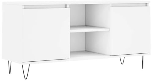 Todiikf TV-Schrank Weiß 104x35x50 cm Holzwerkstoff mit Eisenbeinen Stauraum TV-Sideboard modernes TV-Lowboard für Wohnzimmer Schlafzimmer
