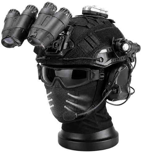 FmedRBC Tactical Helmet Set with Quad NVG Model And L4G24 Mount, Full Airsoft Gear Kit with Rail Headset, Strobe Signal Light, Flashlight for Paintball, Cosplay, Fits 20.3-24 Inch