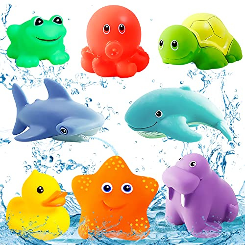 TOPJOWGA Jouets de Bain pour Bébé, 8 Pièces Animaux Flottants Salle de Bain Jouet, Jouets de Douche Jouet de Piscine, Animaux Jouets Flottants pour Garcon Fille Enfant 1 2 3 Ans