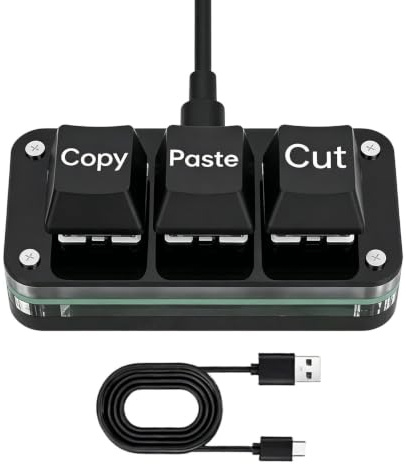 Kopiera Klistra Knapp 3-Knapps Mekaniskt Ergonomiskt Tangentbord | USB-kopiera Klippa Klistra-dosa för Dator För Hemma Resande Vardagliga Möten Arbetsplats och Spelande Videoredigering