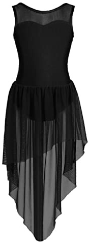 MSemis Kids Girls High Low Lyrical Dance Dress Ballet Gymnastics Tutu Dress Leotard Latin Jazz Modern Dancing Dresses Black 8-10 Years