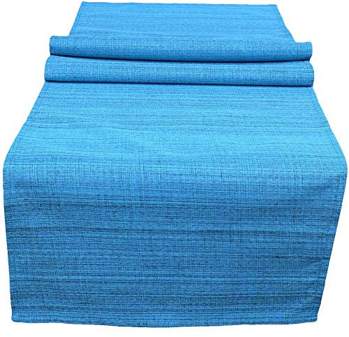 Outdoor Tischläufer recht-eckig 140x40 cm in türkis blau meliert - Modernes Tisch-Tuch als wetterfeste Garten-Tischdecke - Abwaschbare Außenbereich Abdeckung als große Garten-Tische Camping Tisch-Deko