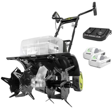 Sun Joe 24V Cordless Garden Tiller Cultivator Kit with Battery and Charger for Weeding, Soil Aeration and Prepping Plant Beds, Black, 24V-X2-TLR14