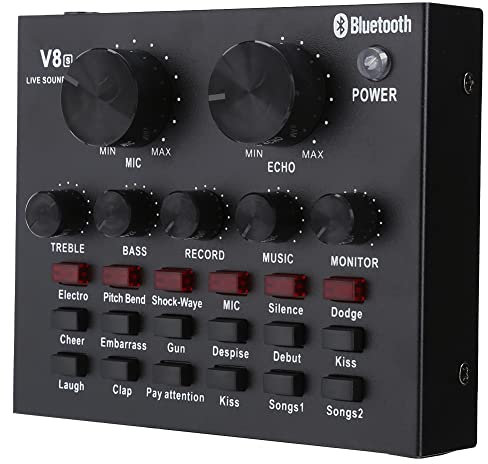 ASHATA Tarjetas de Sonido externas, V8S Tarjeta de Sonido de transmisión en Mezclador de Audio para DJ, Teléfono móvil Host USB Tarjeta de Sonido en portátil multifunción Computadora para Karaoke C