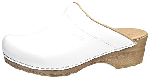Sanita Sandra Mule Clog | Original Handmade Flexible Leather Clog for Women | Maximum stability | Anatomical shaped footbed with soft foam | Shock absorbing heel | White | 39