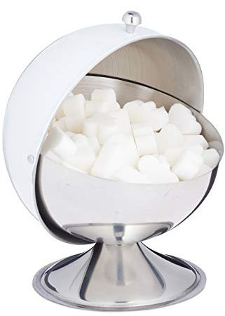 Relaxdays Zuccheriera, con Coperchio Ribaltabile, Acciaio Lucente, Porta Zucchero & Caramelle, Contenitore, Home, Bianco