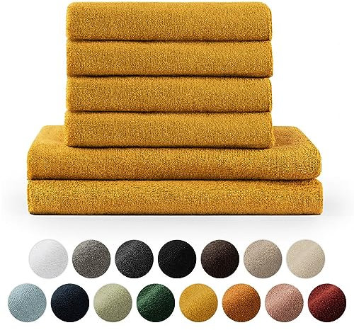 Blumtal Premium Frottier Handtücher Set 4 teilig 100% Baumwolle - Oeko-TEX zertifiziertes Badetuch 2X (70x140 cm) + Towel 4X (50x100 cm) - saugstarkes Frottiertücher Set - Handtücher Gelb