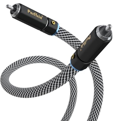 Preffair Audiophile 99.99998% 6N OCC Multiple Shielded RCA to RCA Subwoofer Cable, Nylon Braided Digtal Coaxial Audio Stereo Cord with Silver Plated Connectors. (5.0 Feet/1.5M)