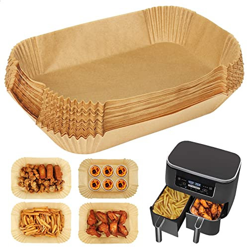 GINOYA Forros de papel para freidora de aire para Ninja AF300UK AF400UK, papel rectangular de grado alimenticio para horno de barbacoa de doble zona para freidora de aire de microondas vaporizador