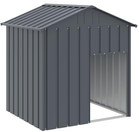vidaXL Caseta para Perros, Perrera con Tejado Puerta, Casa para Animales, Jaula para Jardín Patio, Acero Galvanizado Gris 117x103x123 cm