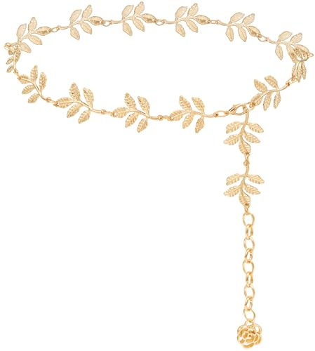 LIMHOO Chaîne de Taille en Métal Pour Femmes Ceinture de Ventre Ceinture en Chaîne Pour Robe Gilet Jeans (Feuille d'or Grand)