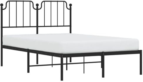 vidaXL Black Metal Bed Frame - Robust Construction - Headboard Support - Extra Storage Space - Multiple Metal Slats - Suitable for Small Double Mattress (120x190 cm)