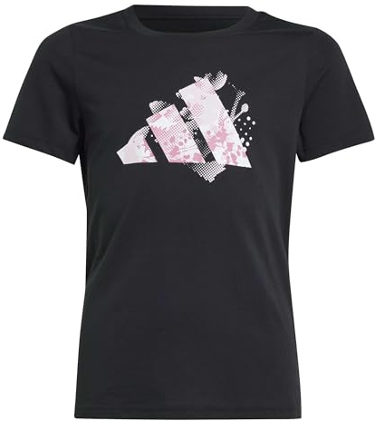 Adidas Niñas Flower Print Training Graphic Tshirt, Black, 7-8 Years