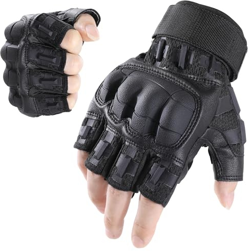 WTACTFUL Fingerlose Motorradhandschuhe Herren Sommer, atmungsaktiv Motorrad Handschuhe Herr Touchscreen für Taktische Fahrrad einsatzhandschuhe Airsoft Paintball Schwarz L