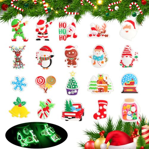 20 Piezas Adornos de Zapatos Luminosos, Encantos de Zapatos con Tema Navidad Santa Elk Muñeco Nieve PVC Decoración de Zapatos para Clog Sandalias Pulsera, Regalo para Niñas Niños Mujeres Hombres