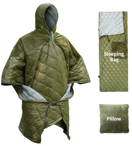 Travel Bird Sleeping Bag for Adult, Wearable Blanket Insulated Poncho Hooded, Sleepingbag Quilt for Winter Camping Hiking Sports
