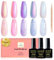 Yueshop Pearl Gel Nail Polish,5 Colors Shimmer Iridescent Mermaid Pink Dark Purple Cyan White Gel Polish Soak Off UV/LED Nail Polish Set with a Stick,Shell Swirl Thread Effect,8ML