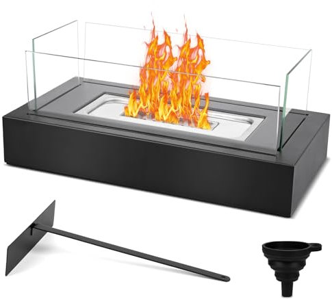 Chimenea de Bioetanol, GuKKK Chimenea de Mesa Interior, Fuego de Mesa para Interior y Exterior, Chimenea Bioetanol Mesa Interior con Cubierta de Vidrio Resistente al Viento, para Sala de Estar, Balcón