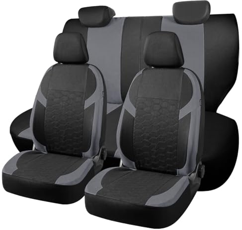 Chifeng Full Set Universal Car Seat Covers for 90% of Sedans, SUVs, Off-Road Vehicles – Front and Rear Split Bench Car Seat Cover - Polyester seat cover (Grey)