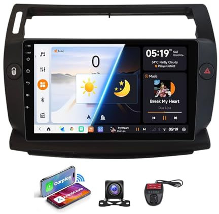 HYMLMY Android 13 Radio multimedia para coche Pantalla táctil de 9 pulgadas Reproductor automático WiFi 4G incorporado CarPlay DSP Navegación GPS RDS DAB + Radio BT Soporte Cámara DVR para Ci-troen C4