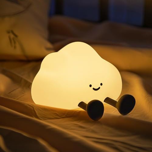 Lampada Notturna a Nuvola in Silicone, Lampada LED Dimmerabile a Tocco, Lampada da Comodino Ricaricabile con USB, Luce Schiacciabile per Nursery, Decorazione per Camera dei Bambini e Regali(Cloud)