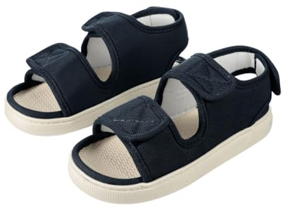 Pantoufles orthopédiques chirurgicales pour homme diabétique extra large à bout ouvert pour arthrite personnes âgées, bleu foncé, 45 EU