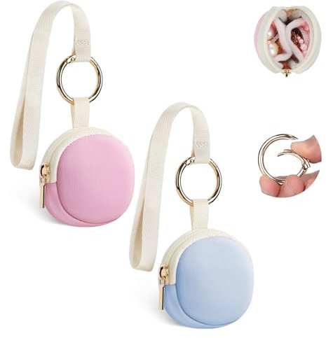 2 Mini Portagioie Donna da Viaggio in Tessuto a Strato Aria Borsa per Porta Gioielli Anelli PortaOrecchini Catene Collane Organizer Portaorecchini Ragazza Amica Compleanno 5,8*5,7*2,1 cm (Rosa&Blu)