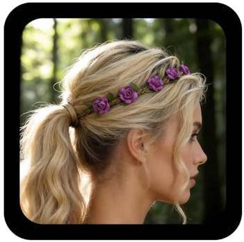 TseenYi Púrpura Corona De Flores Diadema Bohemia Corona Guirnalda Tocado Cinta Floral Diademas Tocado Elástico Ajustable Boda Accesorios Para El Cabello De Novia Para Las Mujeres