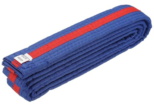 YELARXI Karate Belt, Martial Arts Ranking Belts Solid Cotton Double-Layered Core Long Soft Uniform Training Equipment Fitting for (Taekwondo/Karate/Judo/BJJ/Competition) 5.2 ft & Blue/Red