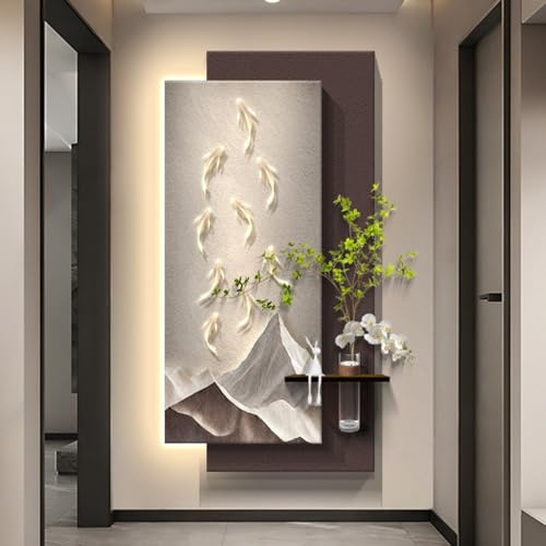 IBOWZ Escultura artística Colgante 3D con Luces LED, decoración Creativa de Pared de Entrada de Arenisca, Fuente de alimentación enchufable, con jarrón de Vidrio y vegetación Artificial