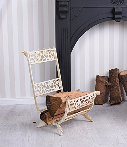 Cesto di legno in ghisa per legna da ardere camino caminetto cesto portalegna Bianco, Legno supporto Palazzo esclusiva