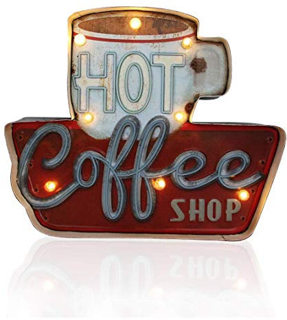 Kaffeehaus Coffeeshop Leuchtschild Retro-Schild Wandschild im Vintage-Stil LED Schild für Cafe Pub Dekoschild Zubehör für Wohnkultur 50er Jahre Haus Dekoration Retro Leuchtkasten Metallhandwerk