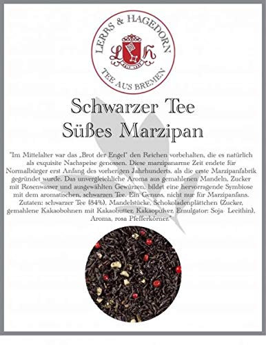 Lerbs & Hagedorn, Schwarzer Tee Süßes Marzipan | Würziger Geschmack Mit Mandel-Rosenwasser-Aroma 1kg (ca. 81 Liter) Mit Mandelstücken
