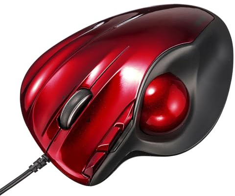 SANWA Souris Trackball Filaire, Molette de Défilement 4 Directions, 6 Boutons Programmables, 400-1600 DPI, Repose-Doigt, Réduction des Douleurs au Poignet, Compatible avec Windows, Mac, PC, Rouge