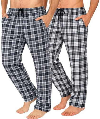 Långa loungebyxor för män nattkläder (tvåpack) pyjamasbyxor nattkläder, Svart/grå rutig, M