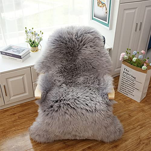 Real Genuine Sheepskin Rug Natural Lambskin Throw Real Full Sheepskin Rugs Fluffy Fur Rug Authentic Lambskin Seat Covers For Chairs Wool Seat Pads Cushion Grey (70X100cm)