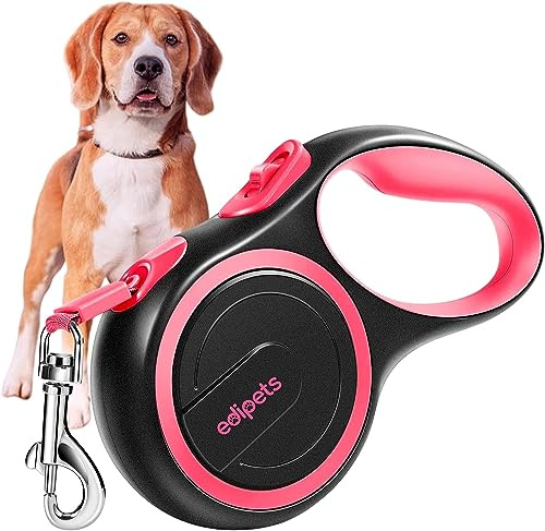 Edipets, Correa Perro Extensible, Retráctil, 3, 5 y 8 Metros, Cinta Flexible para Adiestramiento y Paseo, con Seguro y con Freno, Diseño y Agarre Cómodo (8 Metros, Rosa)