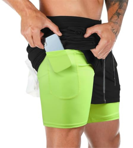 Superora Löparshorts för män, ventilerande 2-i-1-shorts med fickor, träningsshorts, sportshorts för utomhusaktiviteter