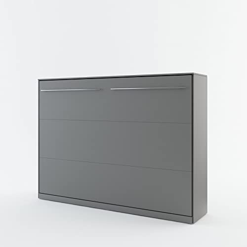 Arthauss Horizontal Wall Bed 140cm x 200cm - Fold Down Bed in Stylish Grey Matt - Hidden Cabinet Bed for Small Rooms, Multifunctional Folding Wall Bed with Sturdy Spring Mechanism and Safety Lock