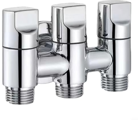 Válvula de ángulo de 3 vías, válvula de ángulo de una entrada y tres salidas, válvula desviadora multifunción de tres vías para cocina, baño, balcón (plata)