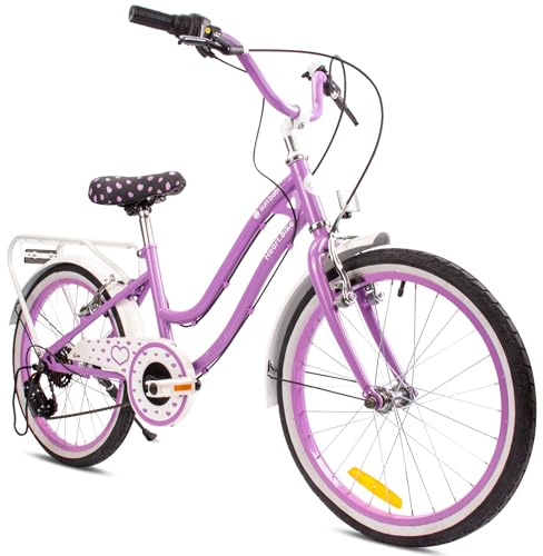 Bicicleta para niñas Heart Bike, tamaño de Rueda 20 Pulgadas, de 6 a 10 años, de 6 velocidades Shimano, de Altura Ajustable (Morado)