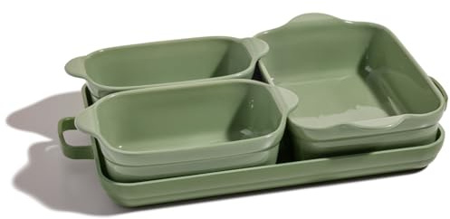 Our Place Bakeware Set | 5-Piece Nonstick, Toxin-Free, Ceramic, Cast Aluminum Set with Oven Pan, Bakers, & Oven Mat | Space-Saving Nesting Design | Oven-Safe | Bake, Roast, Griddle and More | Sage